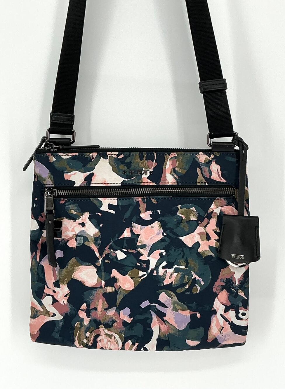 TUMI Voyageur Floral Crossbody Bag Nylon Pink Black Travel Shoulder Purse